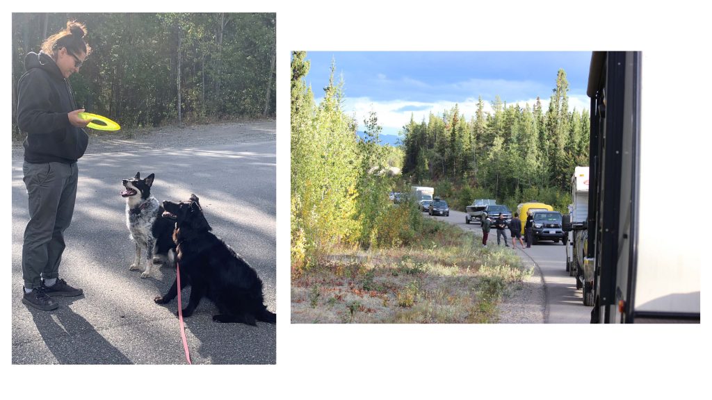 Waiting on the road north of Boya Lake.  Waiting for it to be safe to travel due to the forest fires.